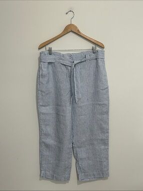 Chico's Light Blue Striped Cropped Linen Pants Size 2.5 / 14 EUC
